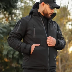 Куртка тактична зимова Хантер чорна Софтшелл для Поліції