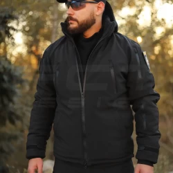 Куртка тактична зимова Хантер чорна Софтшелл для Поліції