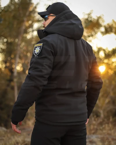 Куртка зимова Хантер Софтшелл фліс Поліція чорна 40-42/3 40-42/3