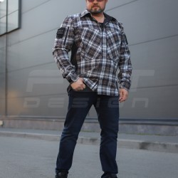 Тактична мілітарі Сорочка FCT демісезон утеплена в клітинку Бежево-синя (34 номер)