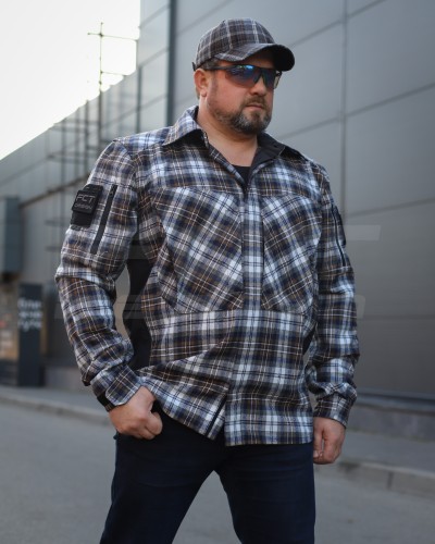 Тактична мілітарі Сорочка FCT демісезон утеплена в клітинку Бежево-синя (34 номер) 40-42/3 40-42/3