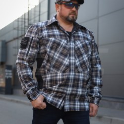 Тактична мілітарі Сорочка FCT демісезон утеплена в клітинку Бежево-синя (34 номер)