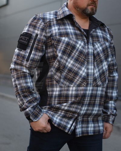 Тактична мілітарі Сорочка FCT демісезон утеплена в клітинку Бежево-синя (34 номер) 40-42/3 40-42/3