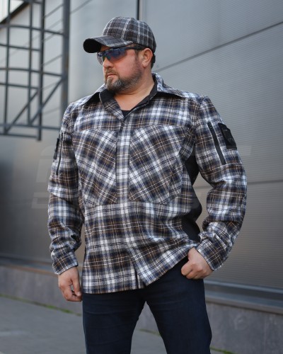 Тактична мілітарі Сорочка FCT демісезон утеплена в клітинку Бежево-синя (34 номер) 40-42/3 40-42/3