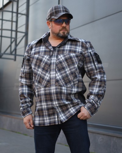 Тактична мілітарі Сорочка FCT демісезон утеплена в клітинку Бежево-синя (34 номер) 40-42/3 40-42/3