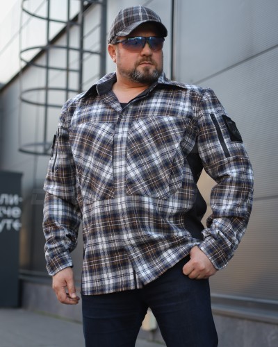 Тактична мілітарі Сорочка FCT демісезон утеплена в клітинку Бежево-синя (34 номер) 40-42/3 40-42/3