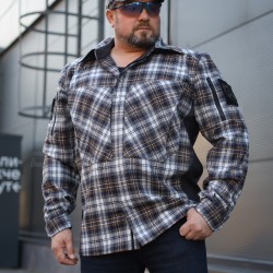 Тактична мілітарі Сорочка FCT демісезон утеплена в клітинку Бежево-синя (34 номер)