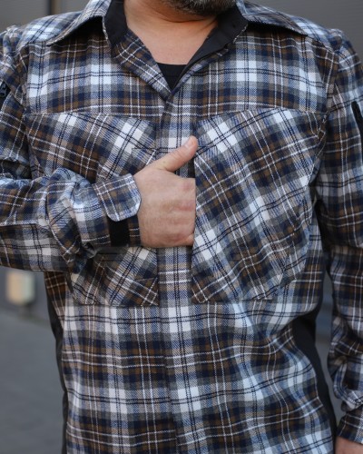 Тактична мілітарі Сорочка FCT демісезон утеплена в клітинку Бежево-синя (34 номер) 40-42/3 40-42/3