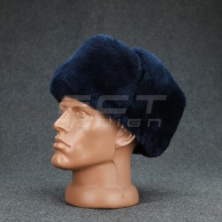 Шапка-ушанка натуральный мех синее сукно хаки