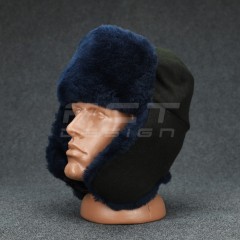 Шапка-вушанка натуральне хутро синя сукно хакі