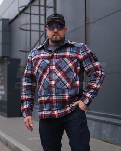 Тактична мілітарі Сорочка FCT демісезон утеплена в клітинку Синьо-червоно-біла (40 номер) 40-42/3 40-42/3