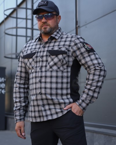 Тактическая милитари Рубашка FCT Blackbeard демисезон в клеточку Серая (10 номер)  40-42/3