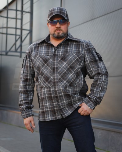 Тактическая милитари Рубашка FCT демисезон утеплена в клетку Коричнево-синяя (31 номер) 40-42/3