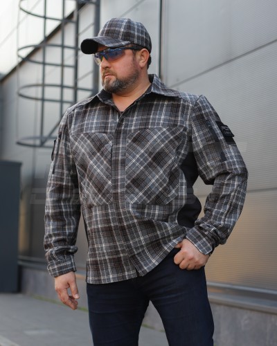 Тактическая милитари Рубашка FCT демисезон утеплена в клетку Коричнево-синяя (31 номер) 40-42/3