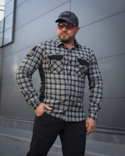 Тактична мілітарі Сорочка FCT Blackbeard демісезон в клітинку Сіро-зелена (11 номер) 40-42/3 40-42/3