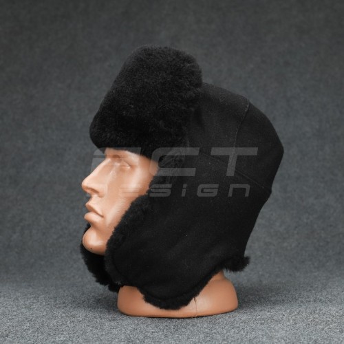 Шапка-ушанка натуральный мех черное черное сукно 56