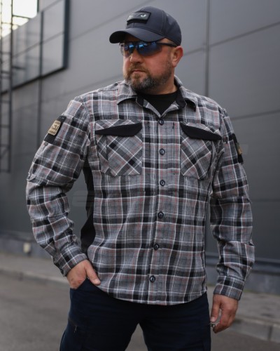 Тактическая милитари Рубашка FCT Blackbeard демисезон в клетку Серо-оранжевая (1 номер) 40-42/3