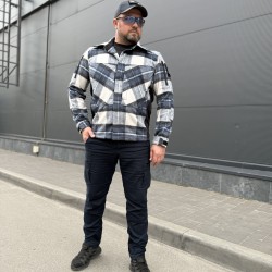 Тактична мілітарі Сорочка FCT демісезон утеплена в клітинку Синьо-біла (14 номер)