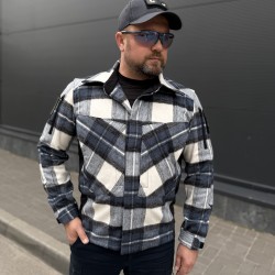 Тактична мілітарі Сорочка FCT демісезон утеплена в клітинку Синьо-біла (14 номер)