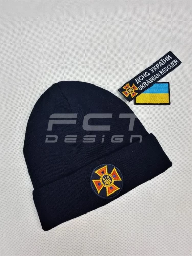 Шапка в'язана з кокардою ДСНС синя 56 56