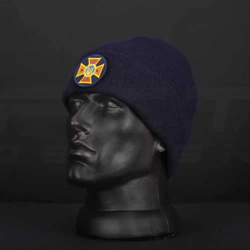 Шапка в'язана з кокардою ДСНС синя 56 56