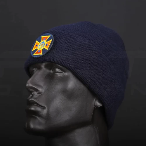 Шапка в'язана з кокардою ДСНС синя 56 56