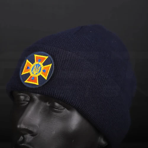 Шапка в'язана з кокардою ДСНС синя 56 56