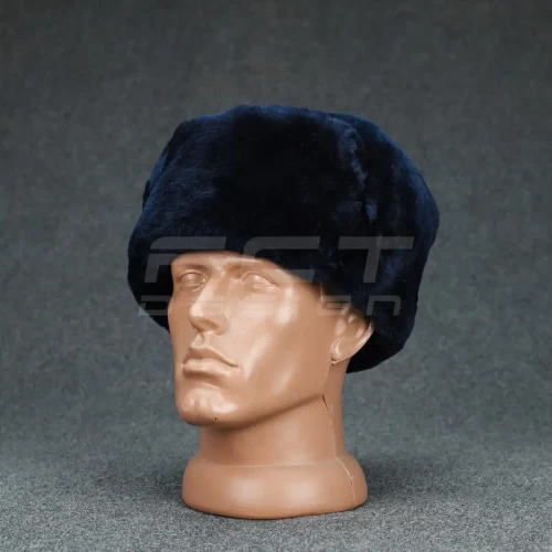 Шапка-ушанка натуральный мех синяя 56