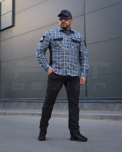 Тактическая милитари Рубашка FCT Blackbeard демисезон в клетку Синяя (8 номер)  40-42/3