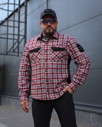 Тактическая милитари Рубашка FCT Blackbeard демисезон в клетку Красно-белая (9 номер)  40-42/3