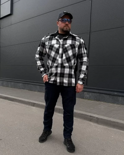 Тактическая милитари Рубашка FCT демисезон утепленная в клетку Черно-белая (24 номер) 40-42/3