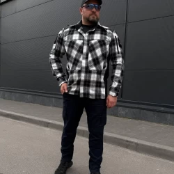 Тактична мілітарі Сорочка FCT демісезон утеплена в клітинку Чорно-біла (24 номер)