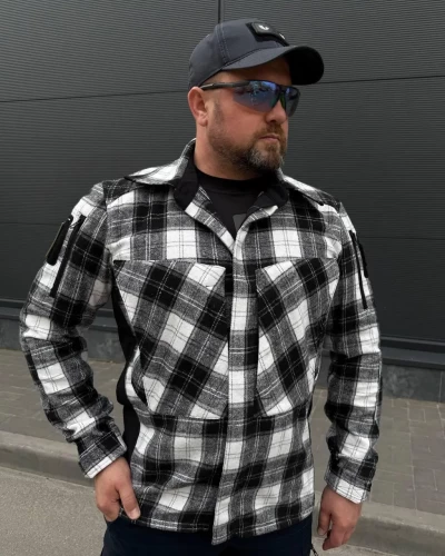 Тактическая милитари Рубашка FCT демисезон утепленная в клетку Черно-белая (24 номер) 40-42/3