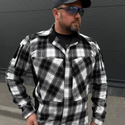 Тактична мілітарі Сорочка FCT демісезон утеплена в клітинку Чорно-біла (24 номер)