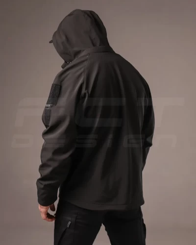 Куртка тактическая Хантер Софтшелл черная на сетке 40-42/3