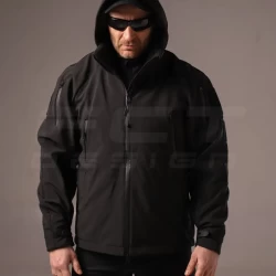 Куртка тактическая Хантер Софтшелл черная на сетке