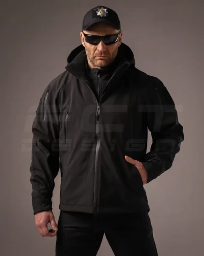 Куртка тактическая Хантер Софтшелл черная на сетке 40-42/3