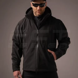 Куртка тактическая Хантер Софтшелл черная на сетке