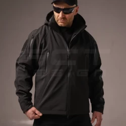 Куртка тактическая Хантер Софтшелл черная на сетке
