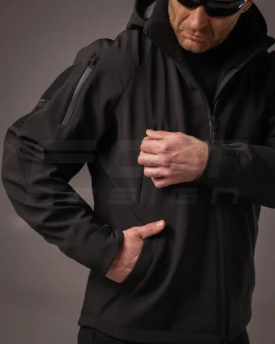 Куртка тактическая Хантер Софтшелл черная на сетке 40-42/3