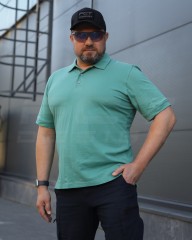 Футболка Поло мілітарі преміум Лакоста бавовна Бірюзова