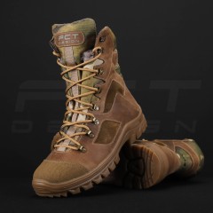 Берці тактичні зимові Stalker шкіра Crazy Horse цигейка вставки мультикам койот