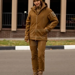 Куртка жіноча тактична зимова Хантер Софтшелл фліс койот