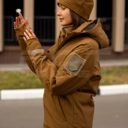 Куртка жіноча тактична зимова Хантер Софтшелл фліс койот