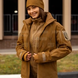 Куртка жіноча тактична зимова Хантер Софтшелл фліс койот