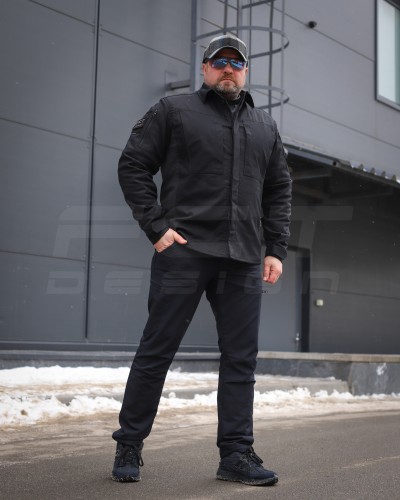 Тактична мілітарі Сорочка Сталкер FCT канвас стрейч на флісі чорний 40-42/3 40-42/3