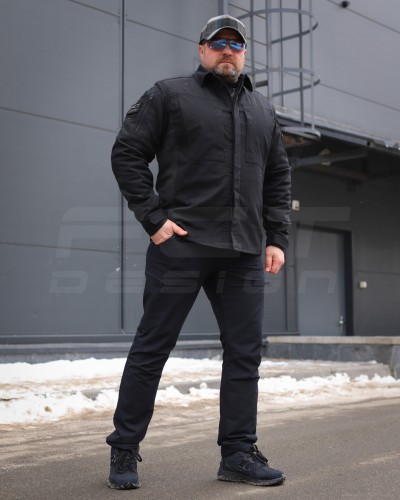 Тактична мілітарі Сорочка Сталкер FCT канвас стрейч на флісі чорний 40-42/3 40-42/3