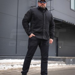 Тактическая милитари Рубашка Сталкер FCT конвас стрейч на флисе черный