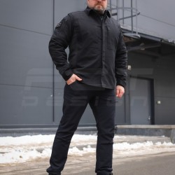 Тактическая милитари Рубашка Сталкер FCT конвас стрейч на флисе черный