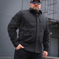 Тактическая милитари Рубашка Сталкер FCT конвас стрейч на флисе черный